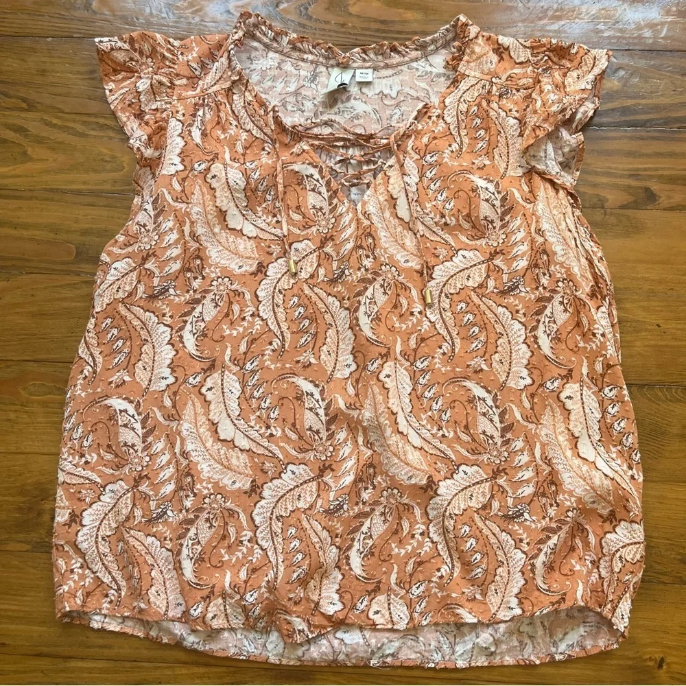 JOIE Bohemian Rayon Printed Ruffle Blouse Top Metallic Accent size Medium - Picture 5 of 10